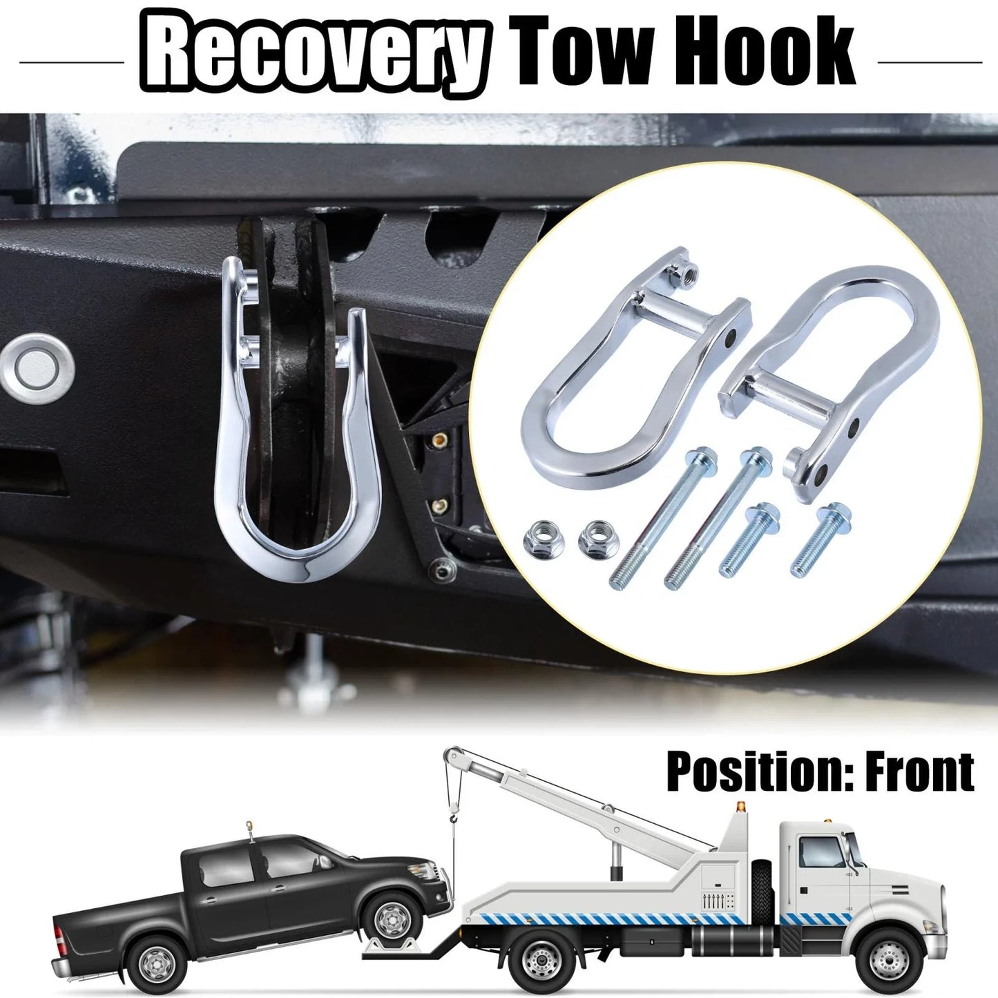 Front Recovery Tow Hook Kit for Chevy Silverado & GMC Sierra 1500 (2014-2023)