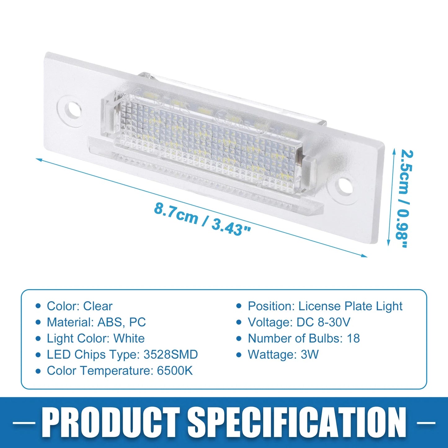 2 x 6500K White LED License Plate Lights for Porsche Boxster (1999-2004)