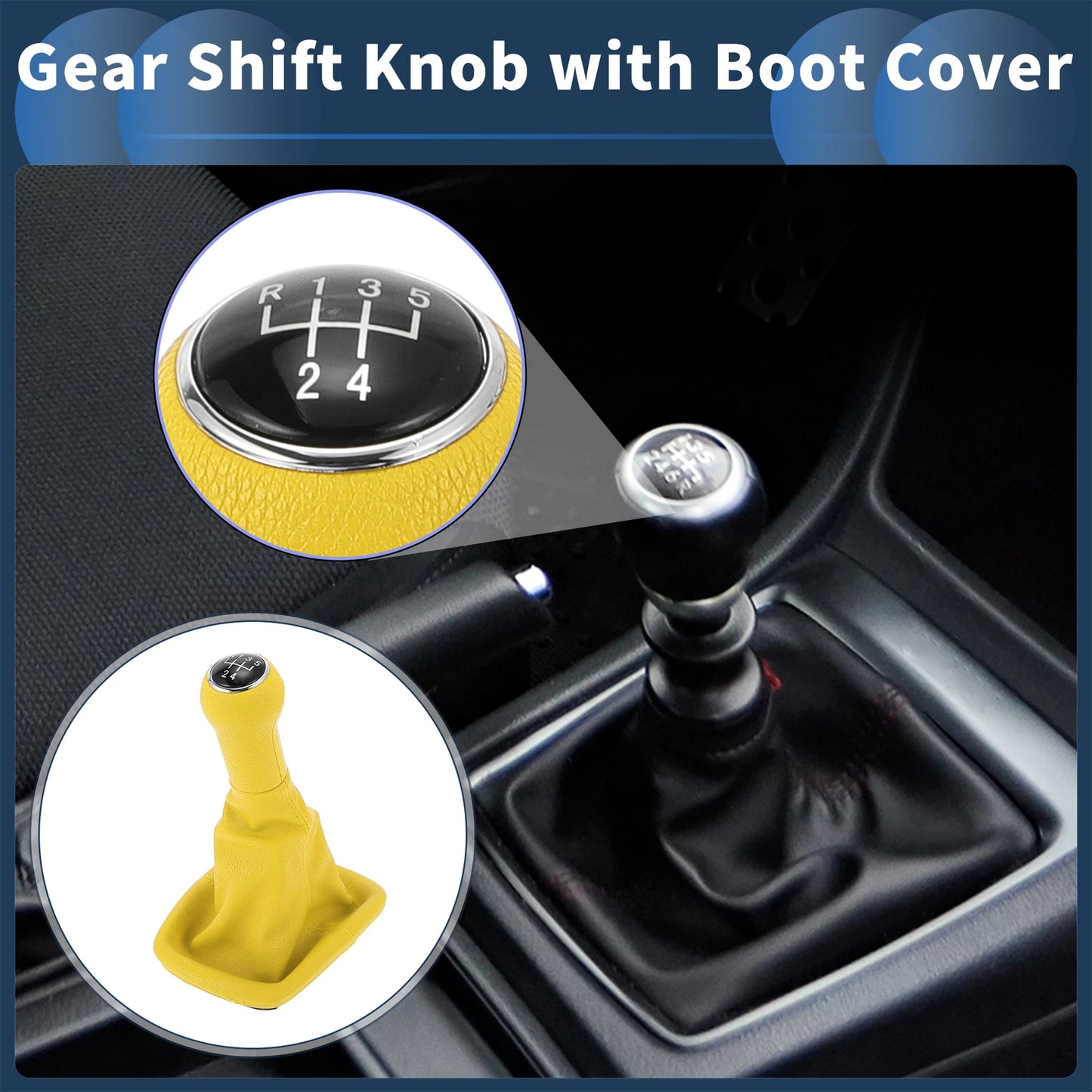 5 Speed Manual Gear Shifter Knob with Cover for VW Bora (1999–2005) Yellow