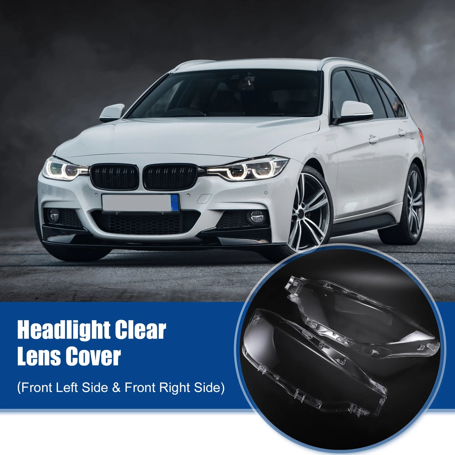 Pair Headlight Clear Lens Cover for BMW 3 Series F30 (2016–2018) No. 63117419630