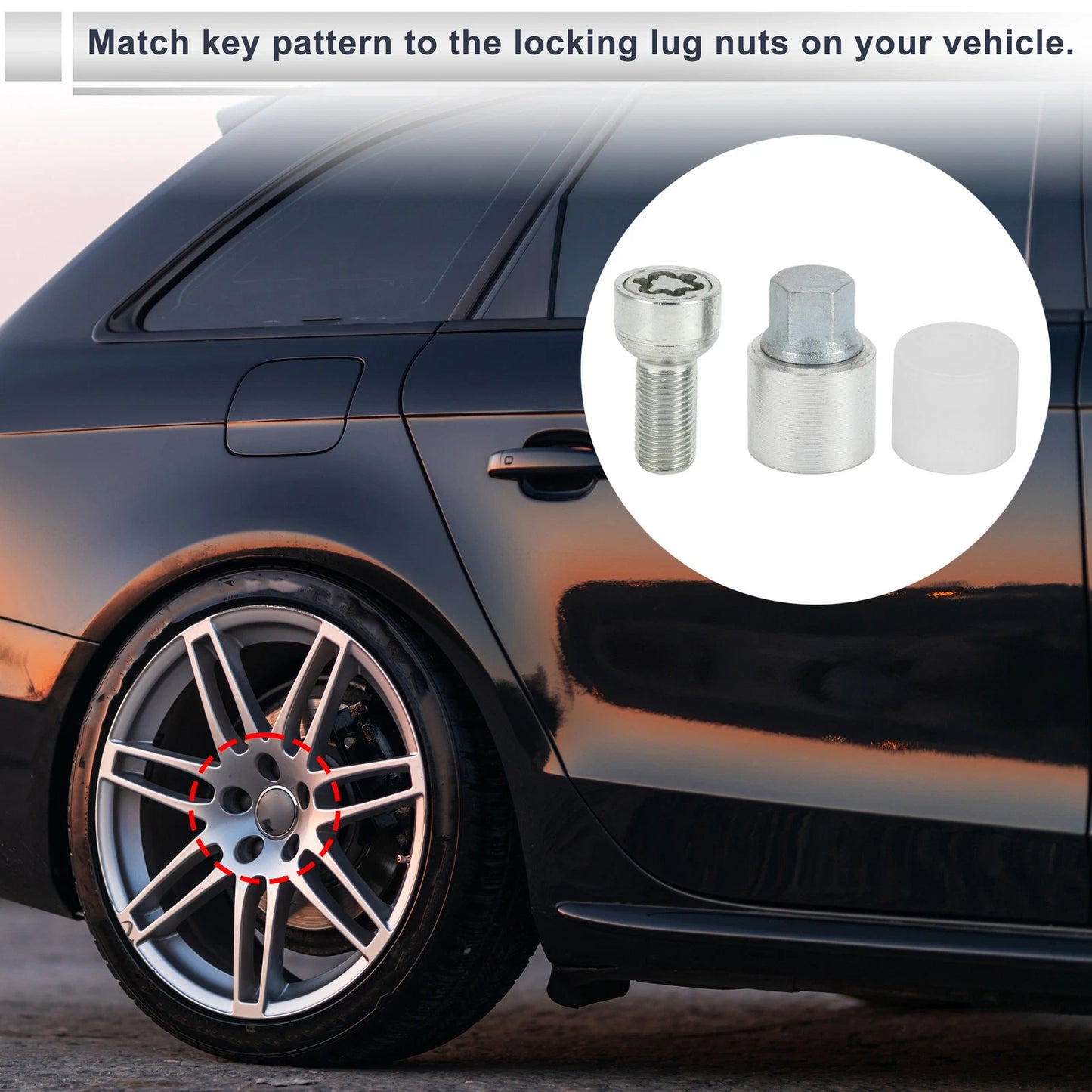 Type S Wheel Lock Lugnut Set with Bolt Kit & Nut Removal Key for Audi A4L A5 (2013–2020)