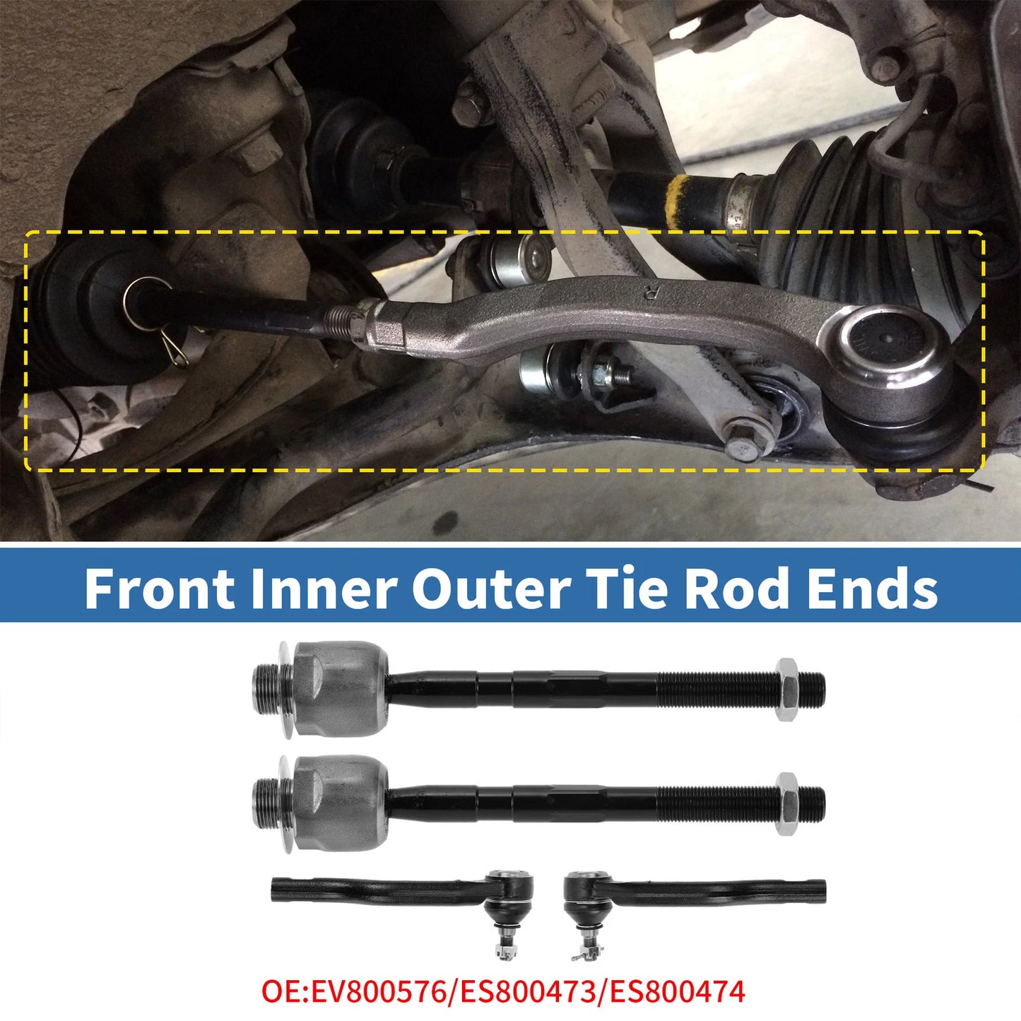 6pcs Front Inner Outer Tie Rod End Link for Ford Edge (2007–2014) No.EV800576/ES800473