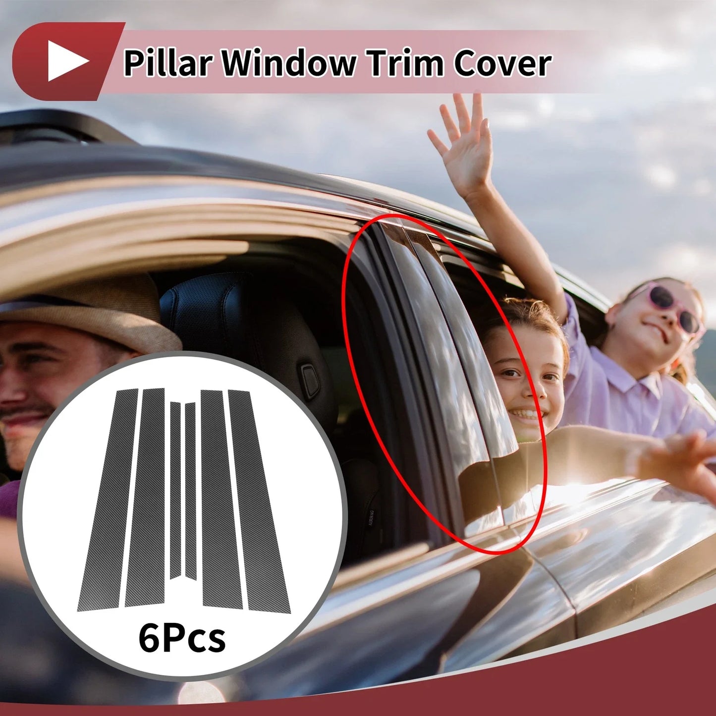 6 Pcs Car Door Pillar Window Trim for LEXUS LS430 (2001-2006) Black Carbon Fiber