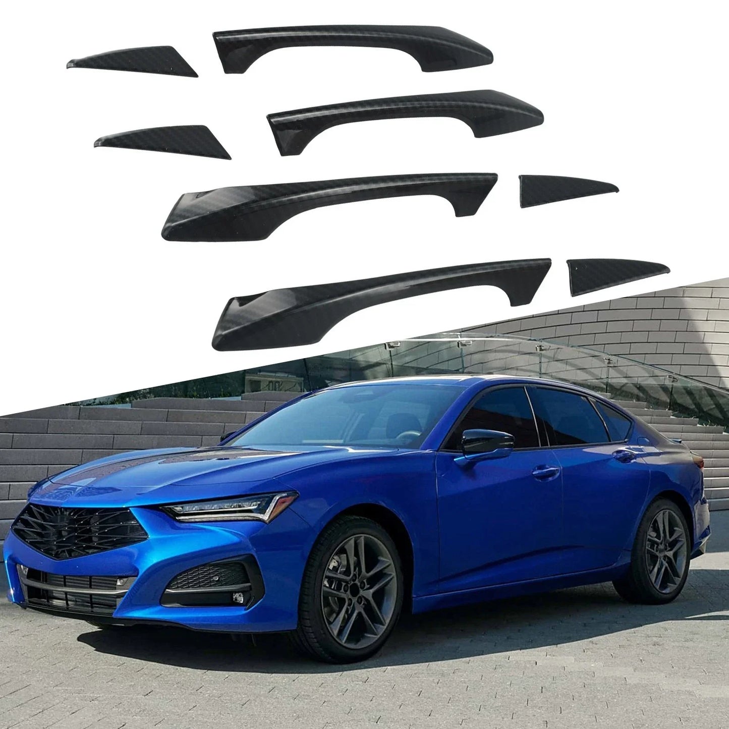 Door Handle Bowl Trim 8Pcs/Set Carbon Fiber for Acura TLX (2015–2022)