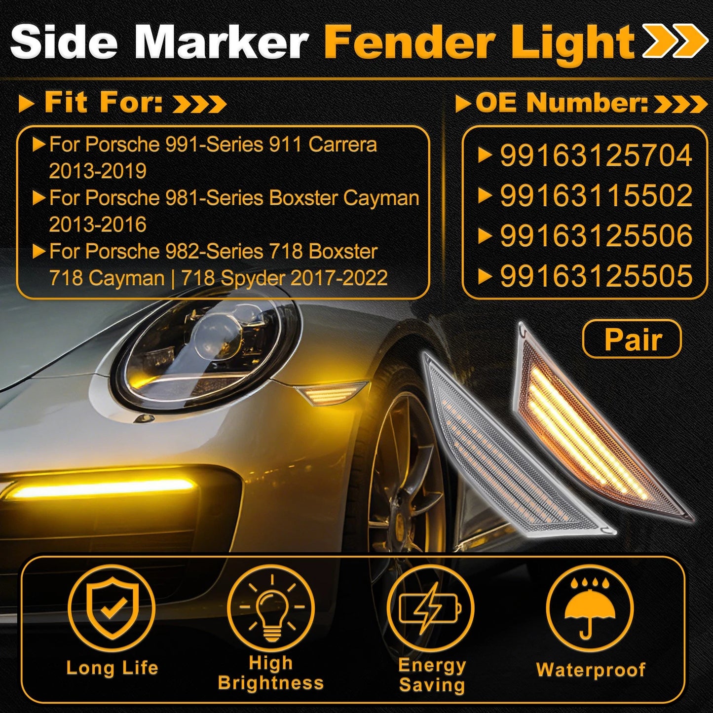 Side Marker Fender Light 99163125704 for Porsche 911 Carrera (2012–2019)