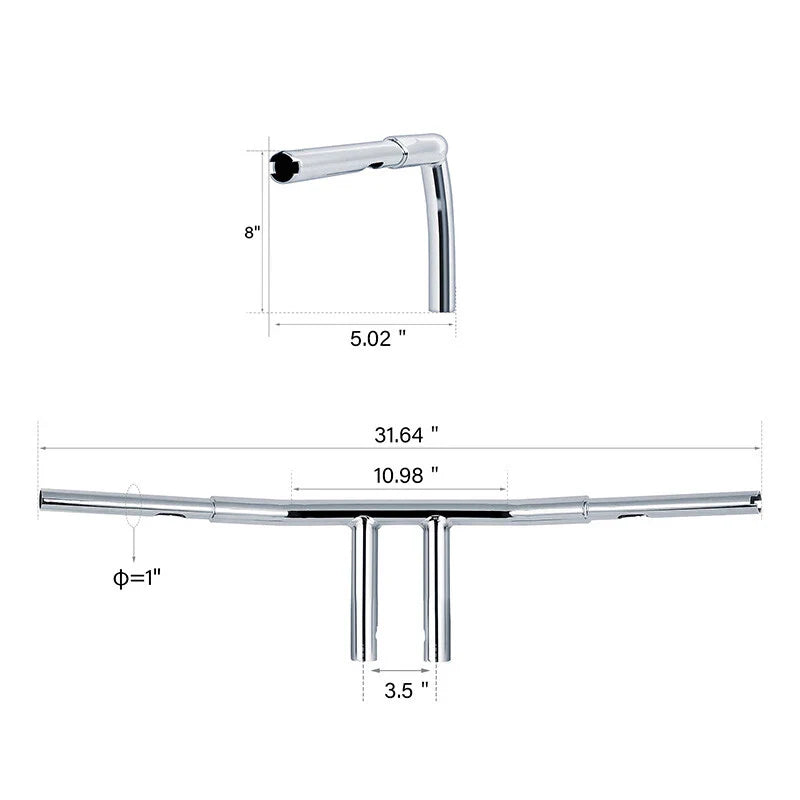 1-1/4" Fat 8" Rise T-Bar Handlebar for Harley Road King (2003-2013)