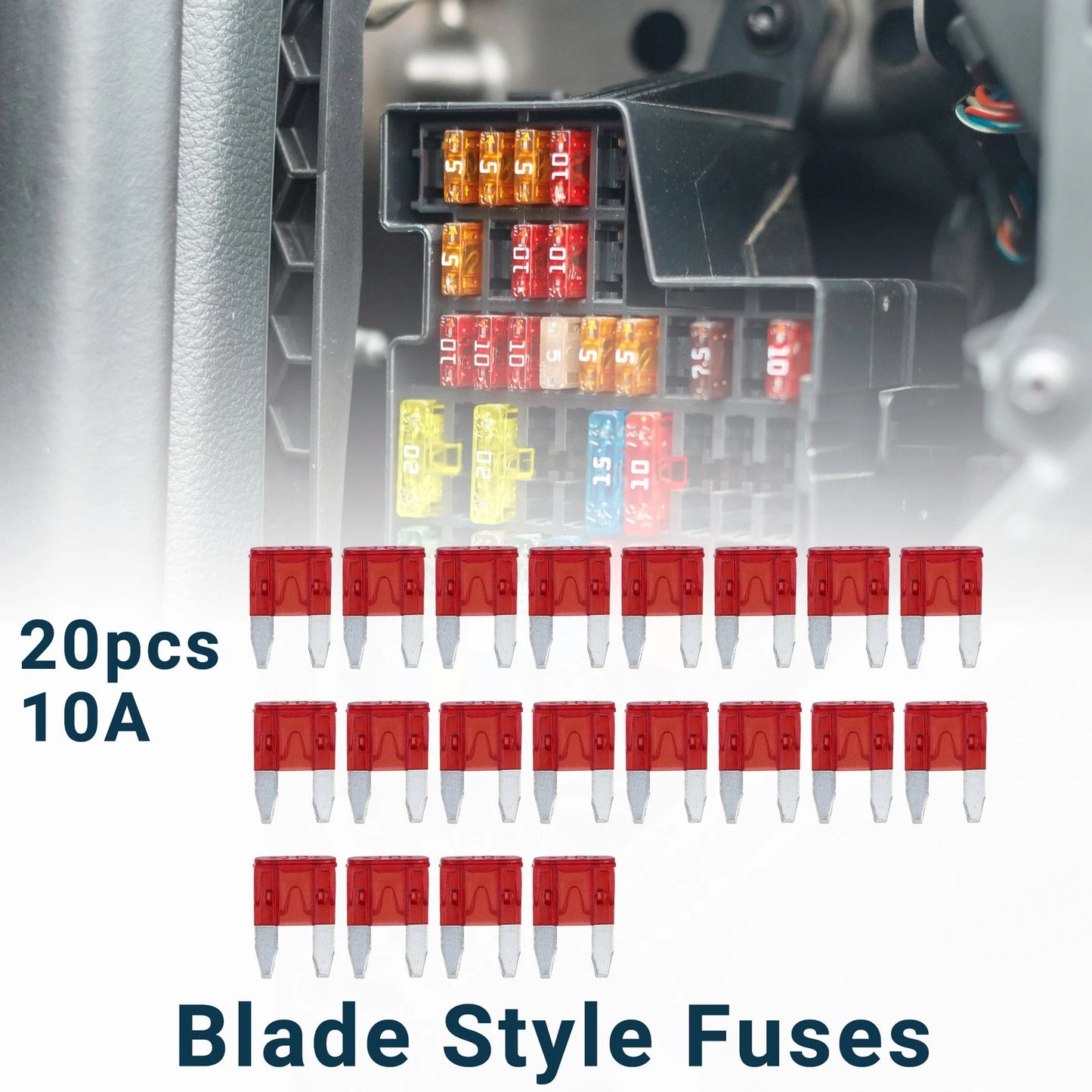 Set of 20 Mini Blade Fuses 10A for Universal Use (Short Circuit Protection)