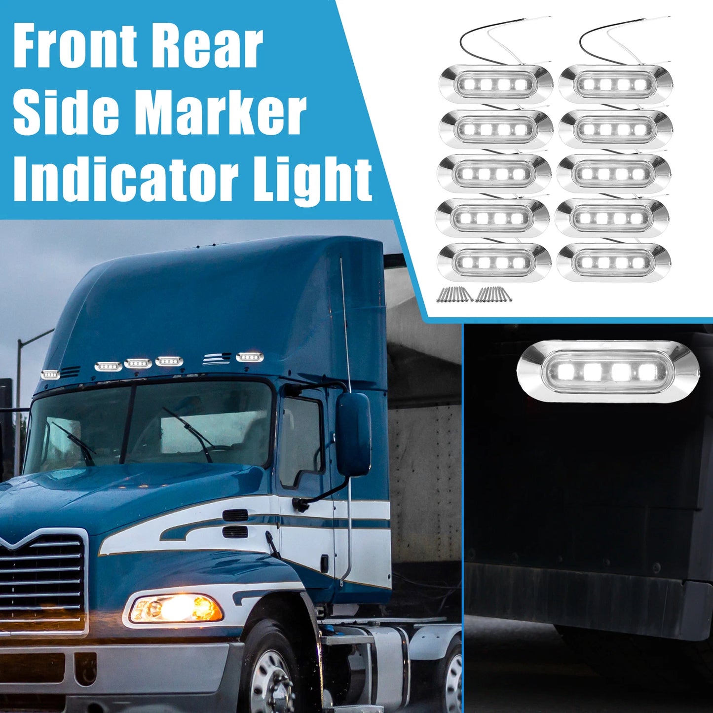 Set of 10 LED Front Rear Side Marker Lights for Truck Lorry Trailer