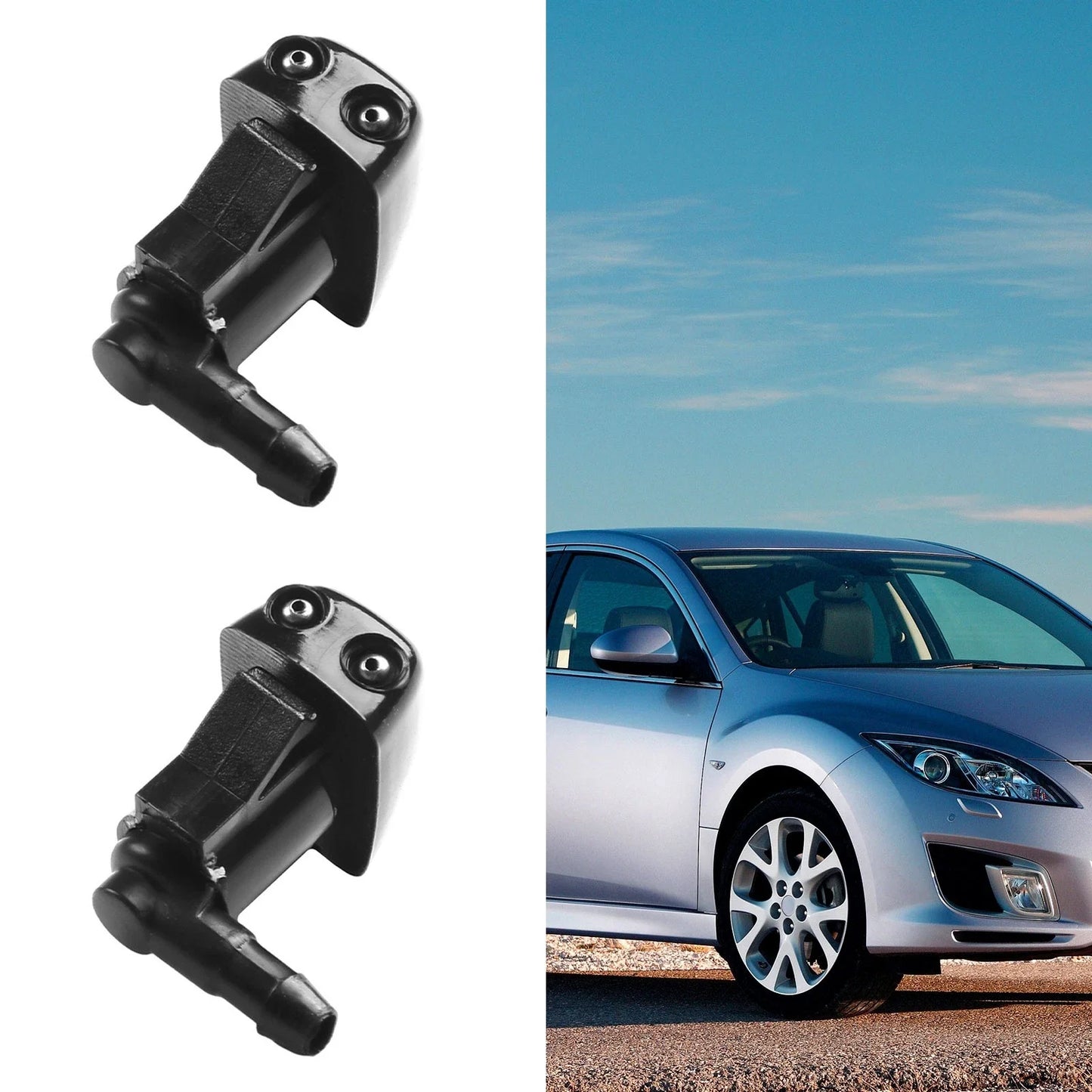 2 x Washer Nozzle ABS-Plastic Black Front Jet Windscreen Wiper for Mazda 3 5 6