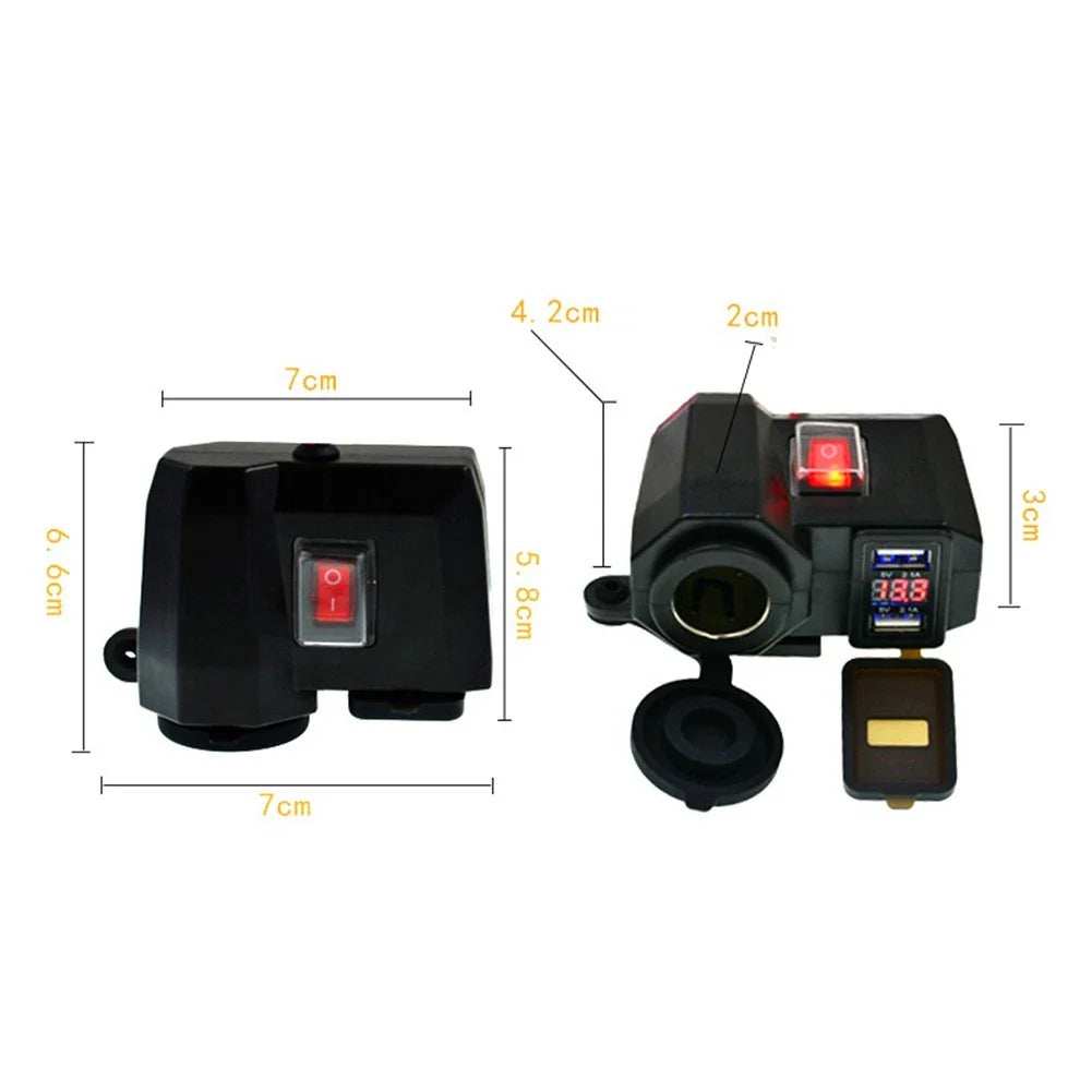 Socket / Waterproof Dual USB / Charging Socket with Voltmeter for Motorcycle