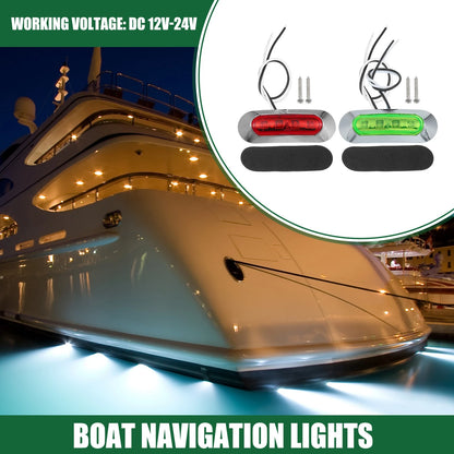 Set of 2 Universal Waterproof Red Green Interior Navigation Lights for Boat