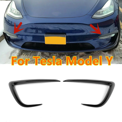 Black Front Fog Light Eyebrow Trims Cover for Tesla Model Y (2020–2024)