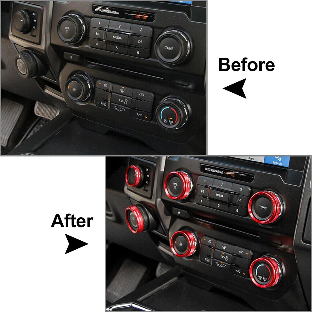 6x Air Conditioner Switch Knob Trim for Ford F150 XLT (2015-2020) Red