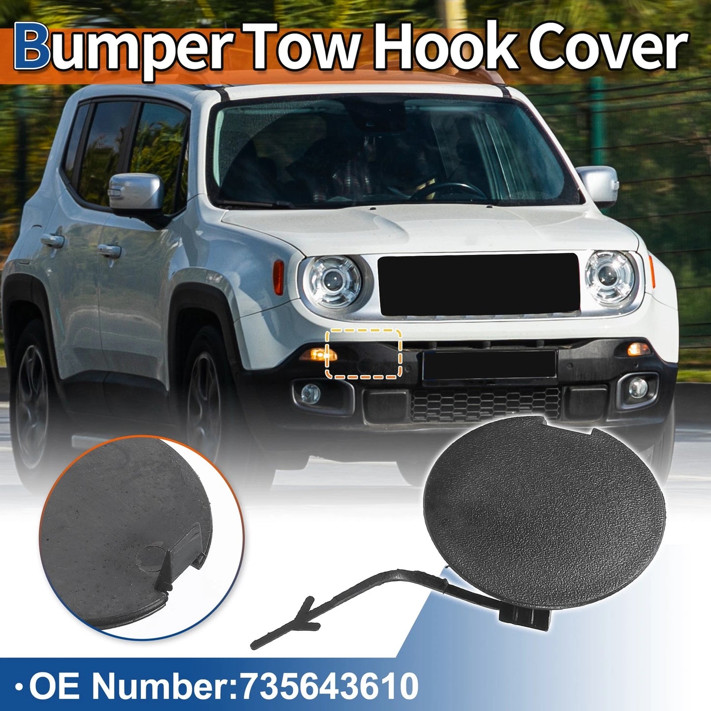 Tow Hook Cover for Jeep Renegade (2015–2018) No. 735643610 Unpainted