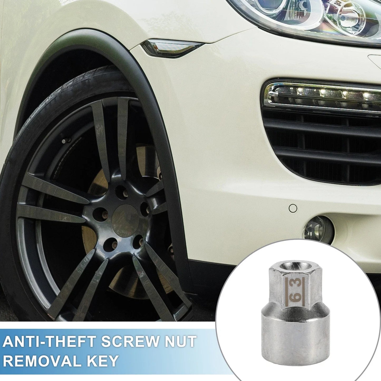 Wheel Lock Lugnut 9/10" Anti-theft Screw Nut Removal Key for Porsche