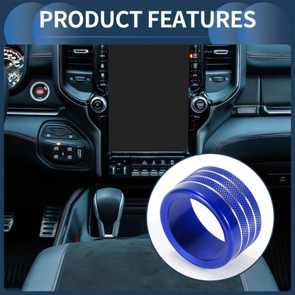 2X Center Console Audio Media Switch Knob Cover for Dodge Ram (2019–2021) Blue