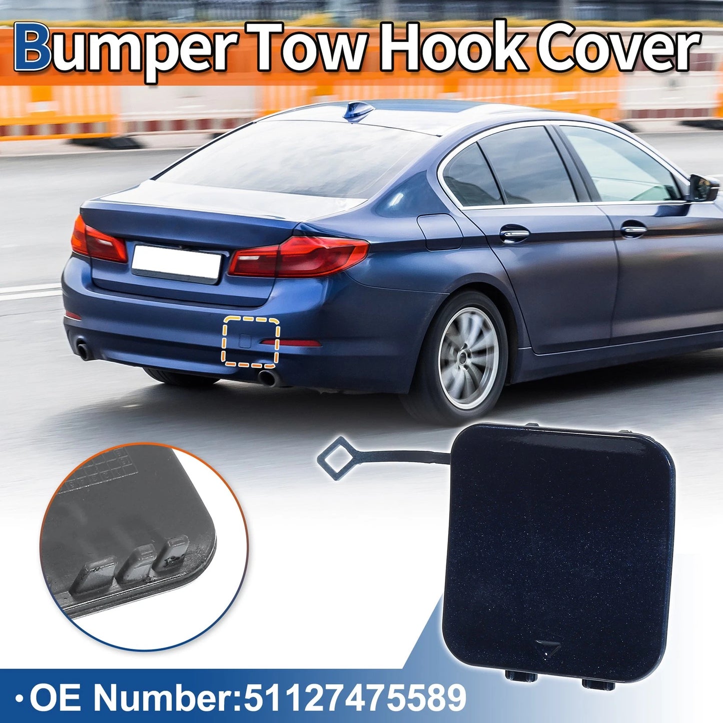 Rear Car Bumper Tow Hook Cover for BMW 530i 540i (2017–2020) No. 51127475589 Tanzanite Blue