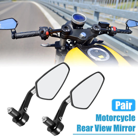 2 x Motorcycle Rear View Side Mirror Clear Lens Carbon Fiber Pattern Black Pair