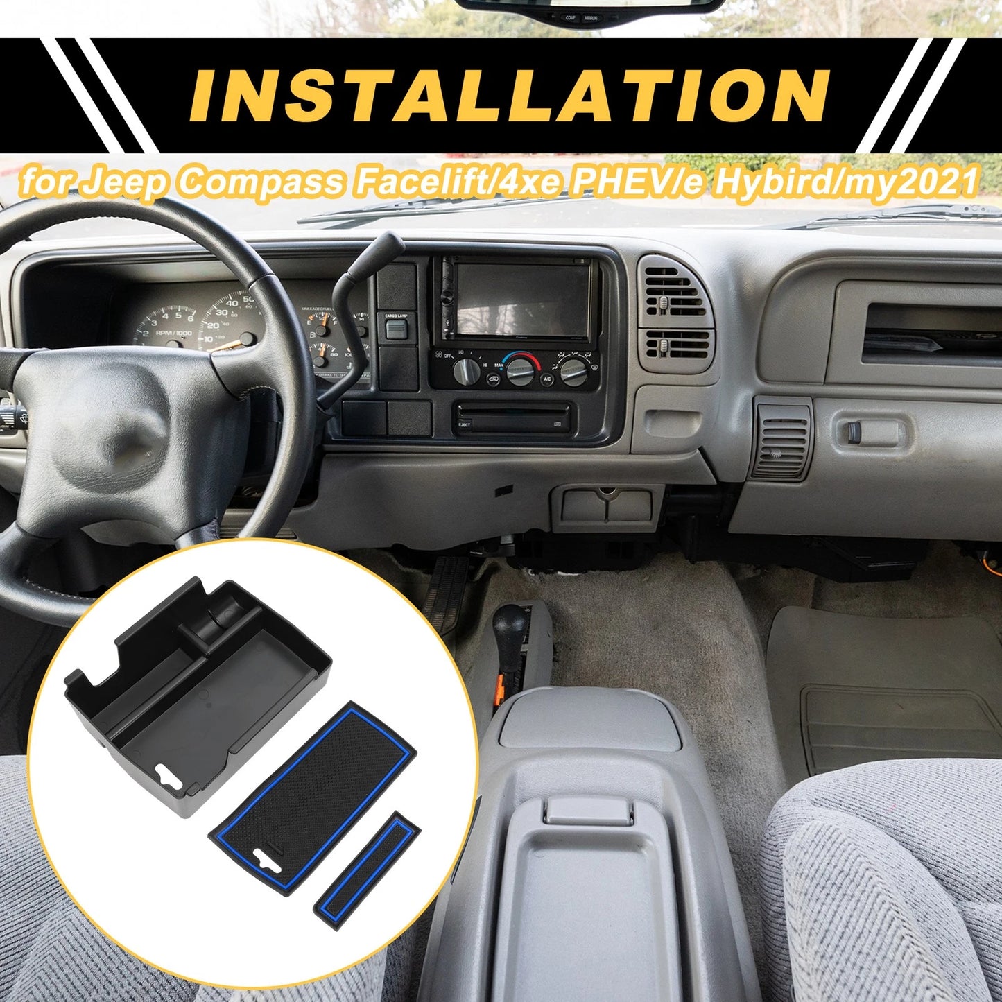 Center Console Armrest Organizer Tray for Jeep Compass (2022–2023) Blue