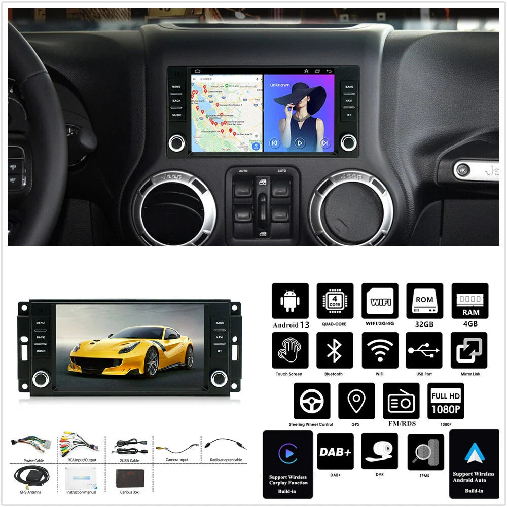 7" Car Stereo Radio GPS Navigation WIFI for Jeep Wrangler (2011-2023)