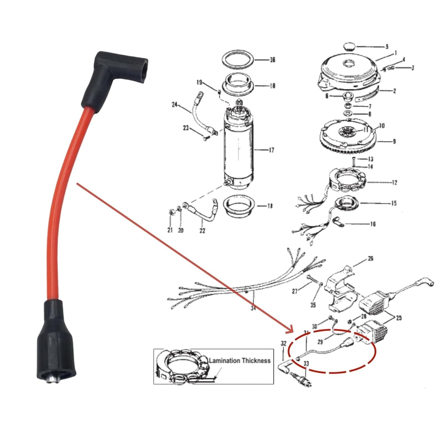 2X Spark Plug Wire Leads for Mercury Marine Outboard (1984–1999)