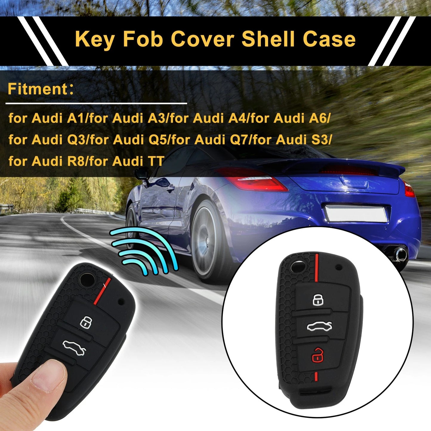Silicone Car Key Case for Audi A1 A3 A4 (3 Buttons) - Black Red