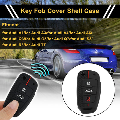 Silicone Car Key Case for Audi A1 A3 A4 (3 Buttons) - Black Red