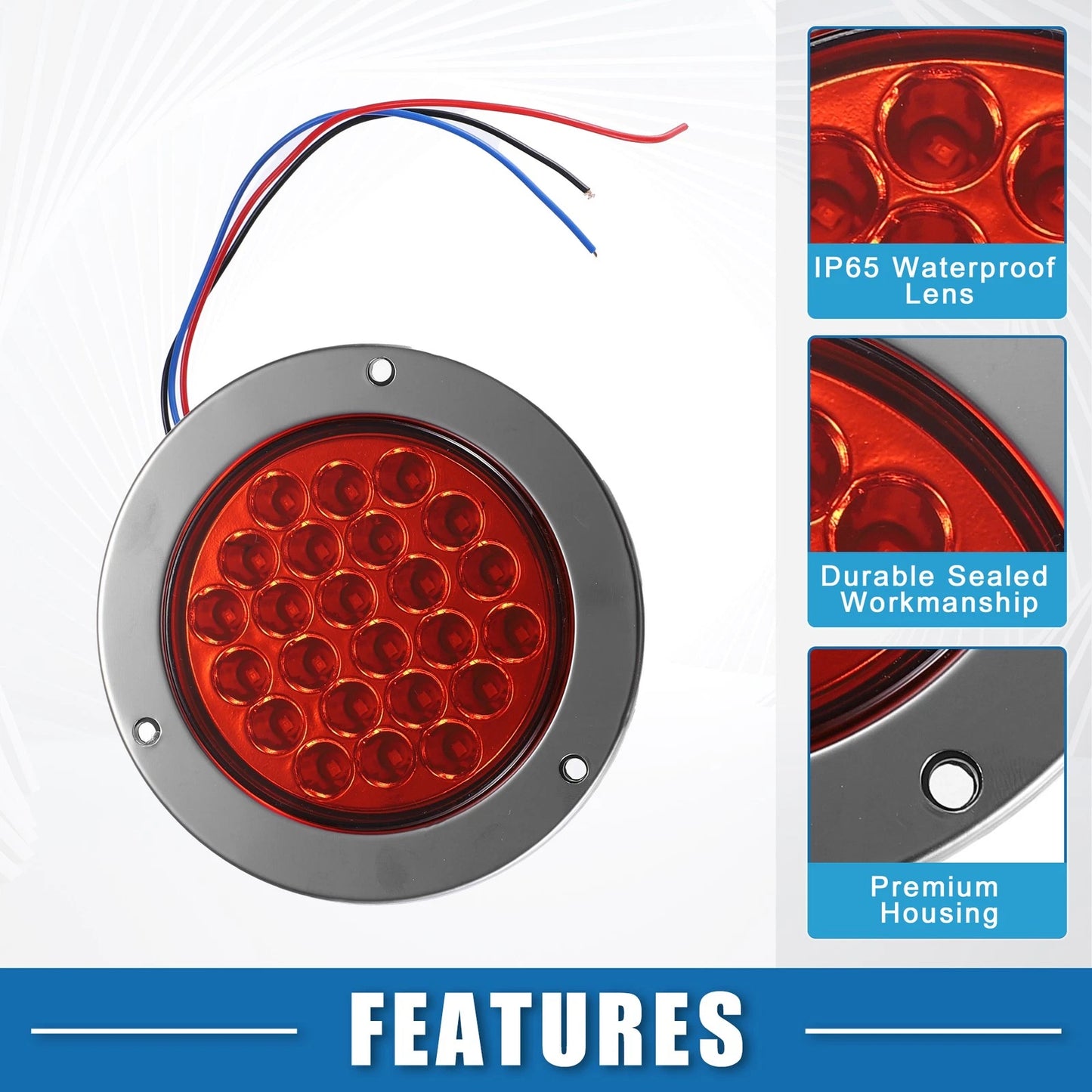 Set of 2 Trailer Light 24 LED Waterproof 4" for Truck Van Lorry Camper