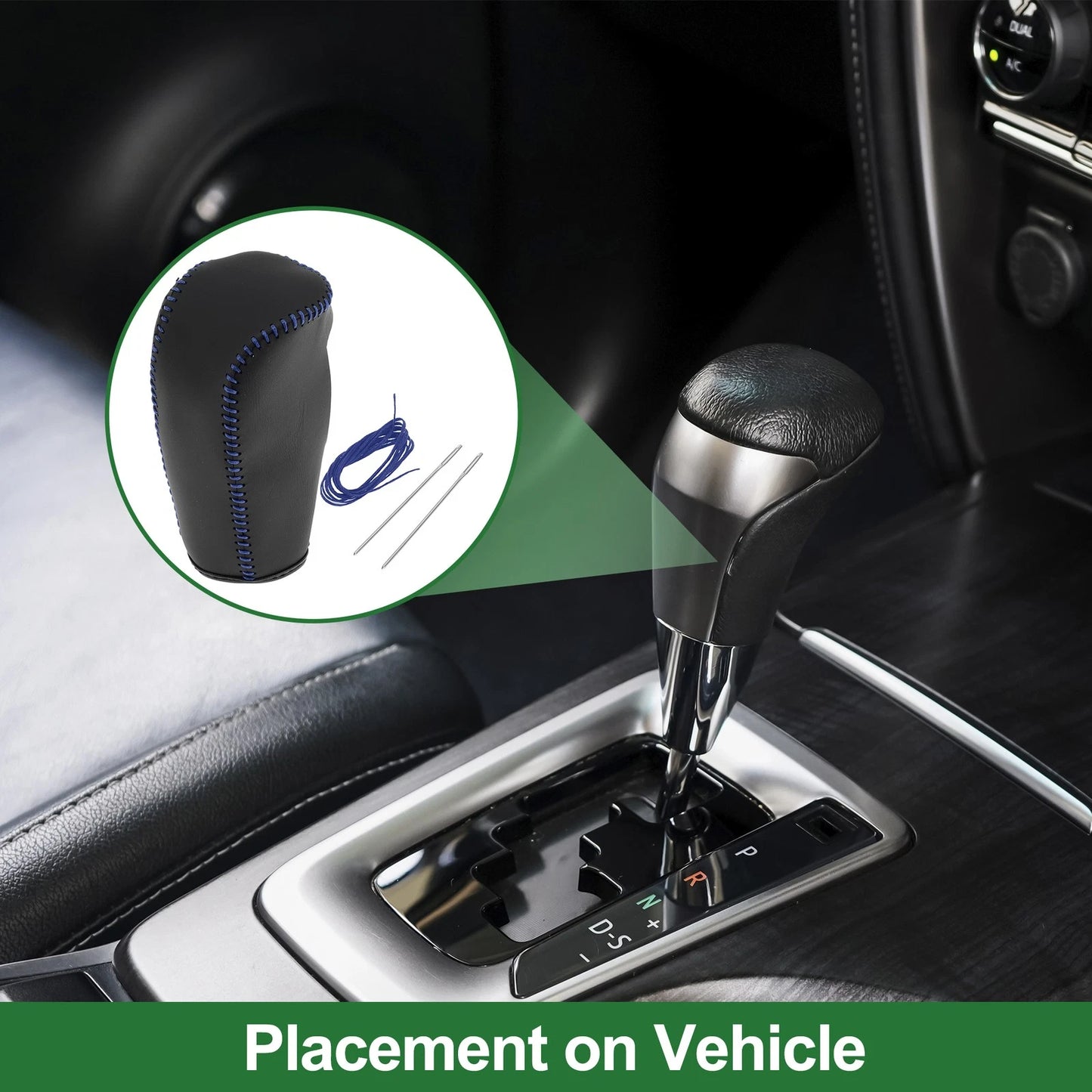 1 Pc Gear Shift Knob Cover for Volvo S80 (2007-2012) Black Blue Faux Leather