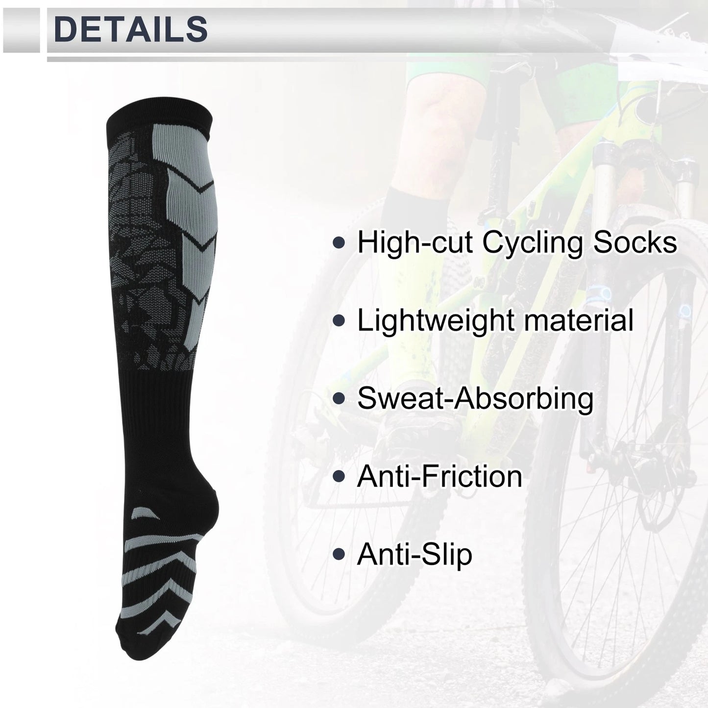 Cycling Socks Anti-Slip Size S-M High-Cut Black Light Gray