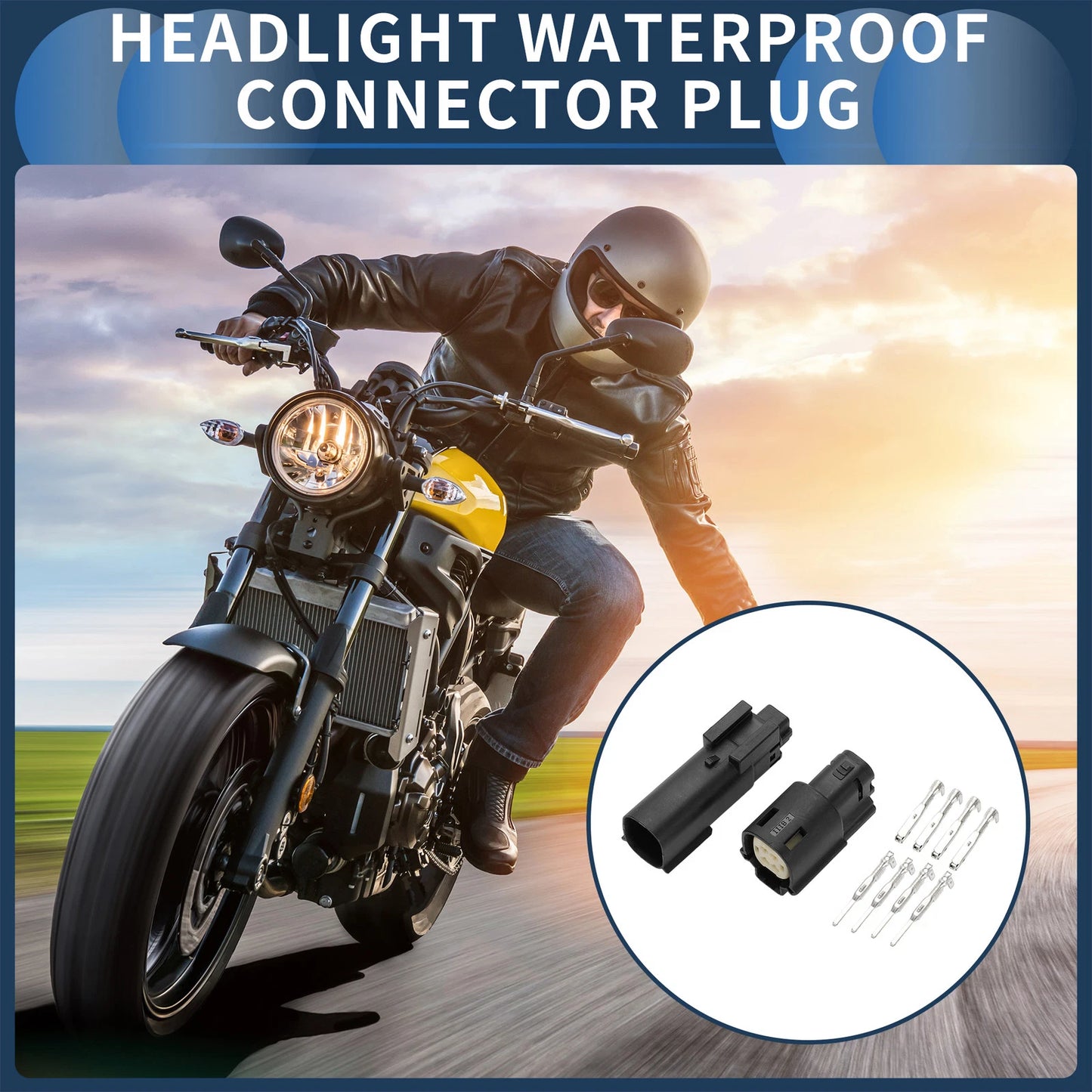 Set of 4 Pin Headlight Waterproof Connector Plugs for Harley-Davidson