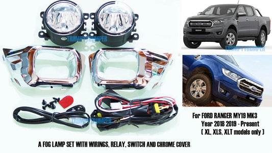 Fog Lamp Set with Chrome Covers for Ford Ranger (2018-2019)