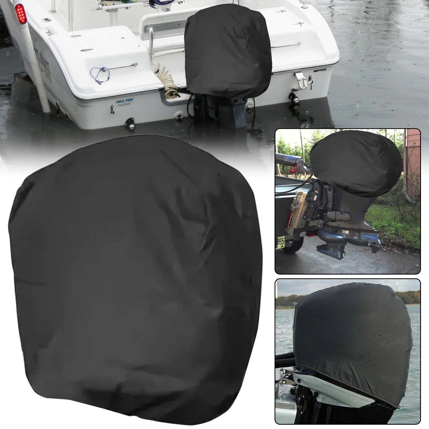 Outboard Engine Cover for Boat Motor (100-150 HP) - Waterproof Black