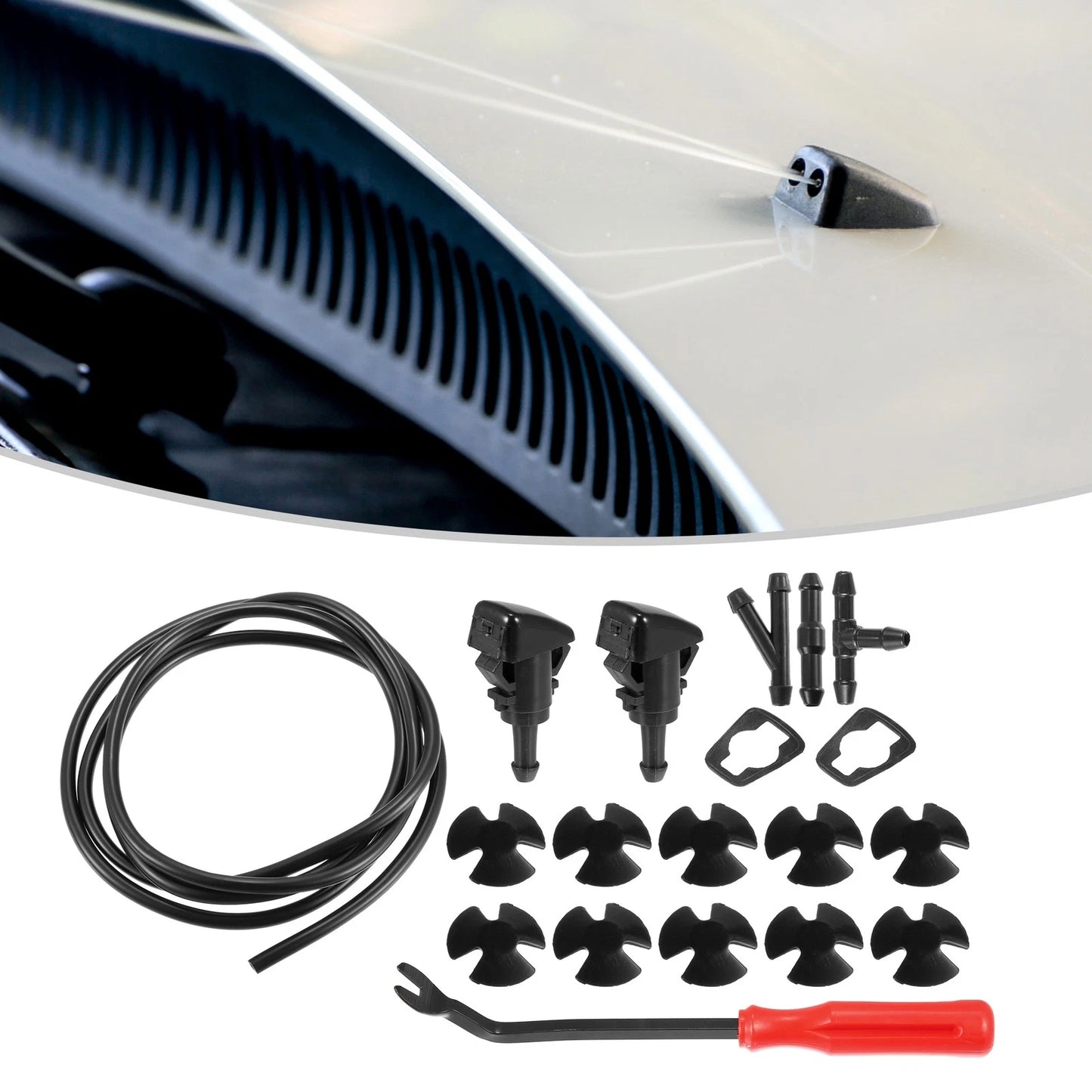 Set of 2 Front Windshield Washer Nozzle Kit for Dodge RAM (with 2M Hose)