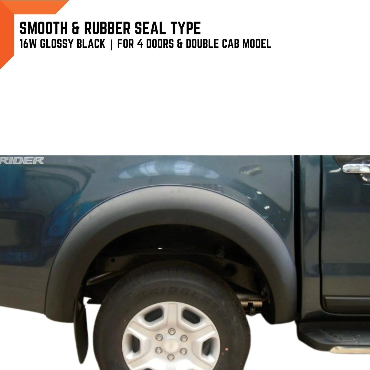 16W Glossy Black Smooth Fender Flares for Ford Ranger PX2 (2015-2018)