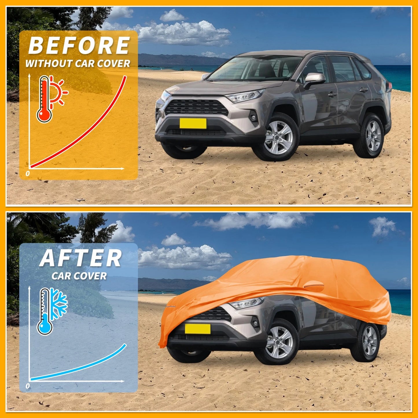Waterproof Car Cover for Toyota RAV4 (210D-PU, Orange, All Weather)