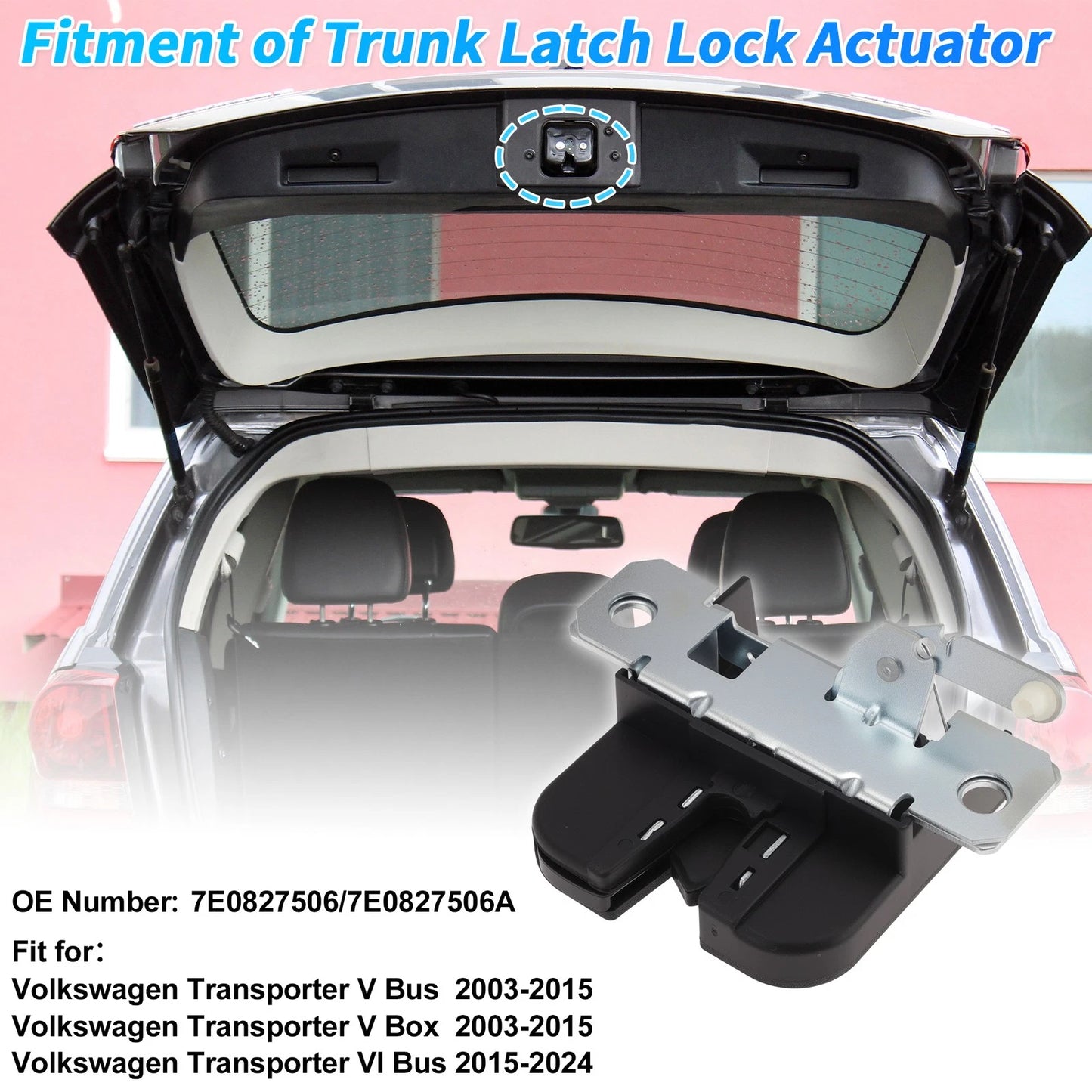 Rear Trunk Latch Lock Actuator for Volkswagen Transporter V Bus (2003–2015) 7E0827506