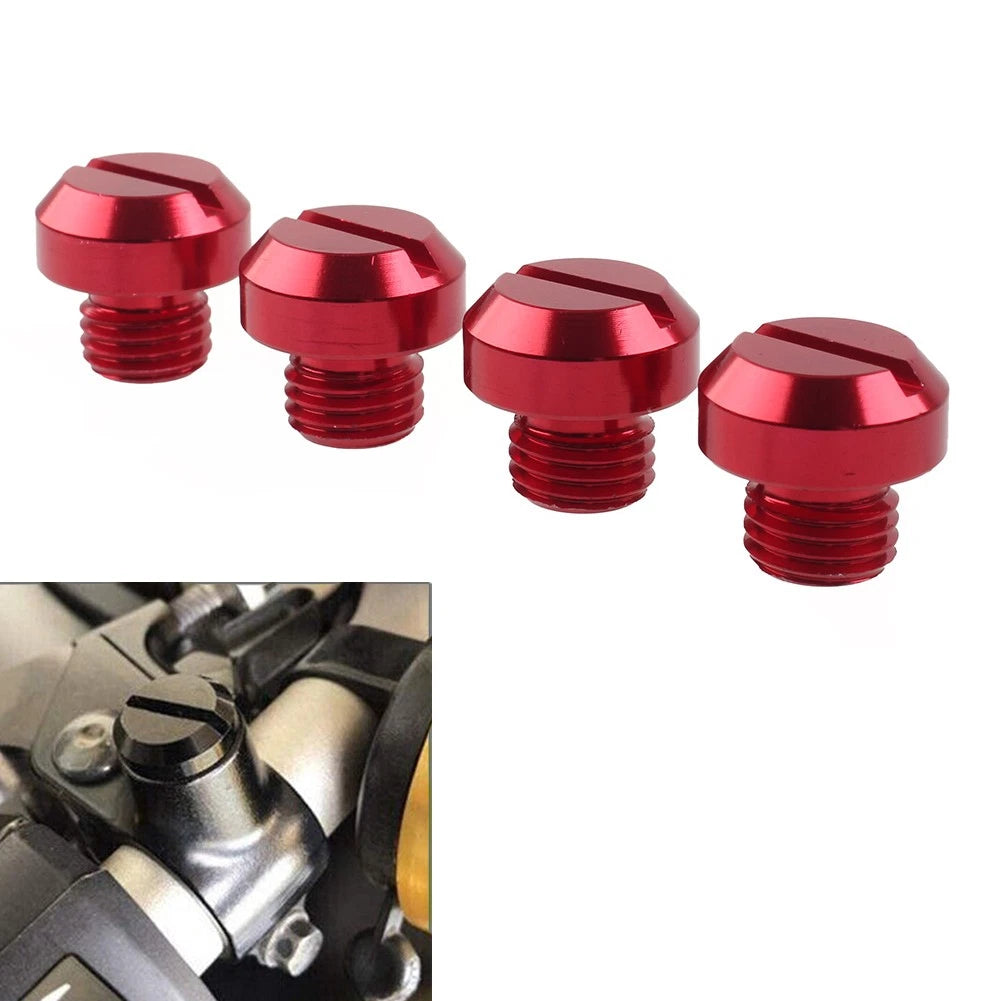 Set of 4 M10 Motorcycle Mirror Hole Blanking Plugs Screws Caps Red