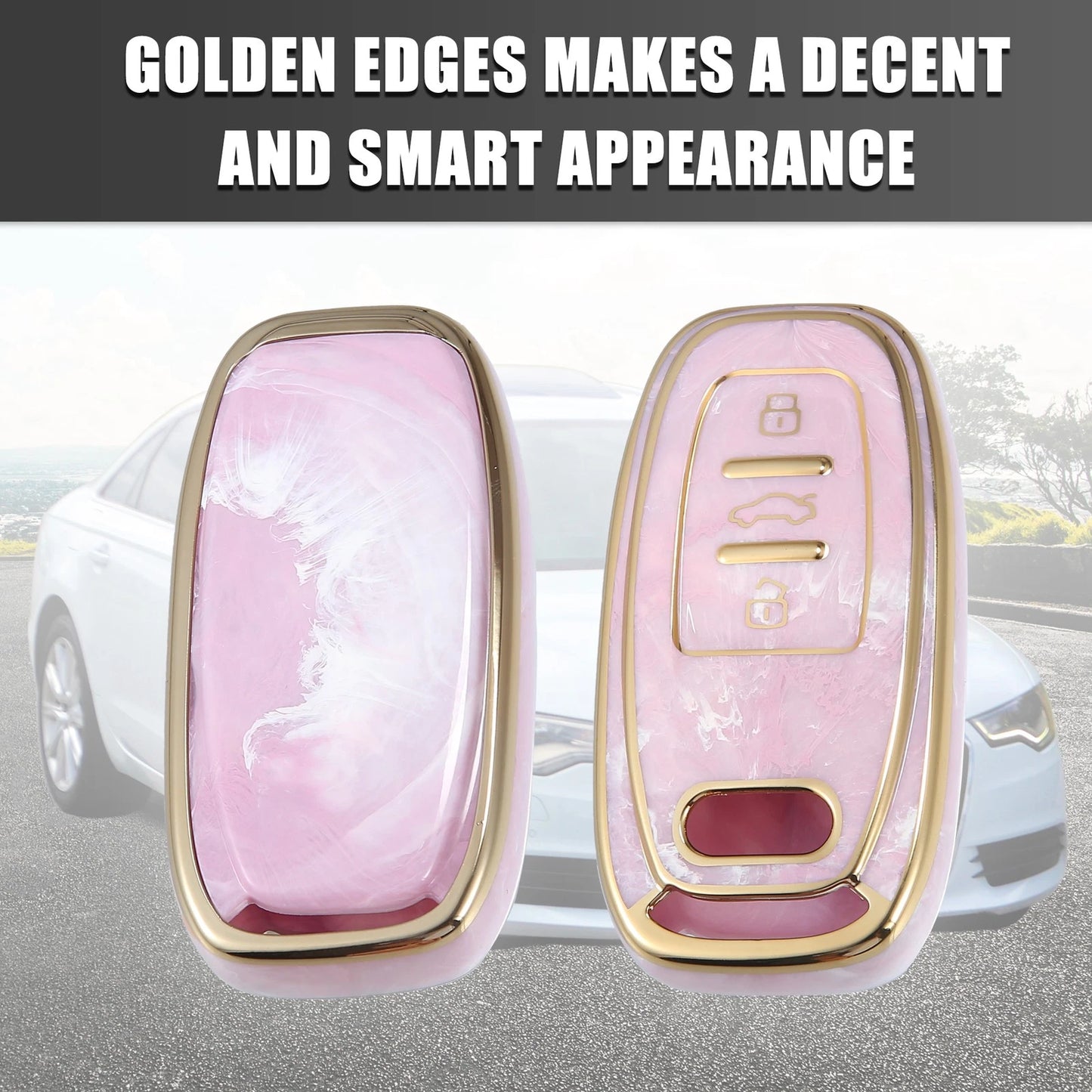 Key Fob Remote Control Cover 3 Button TPU Shell Pink for Audi A6 (2012–2018)