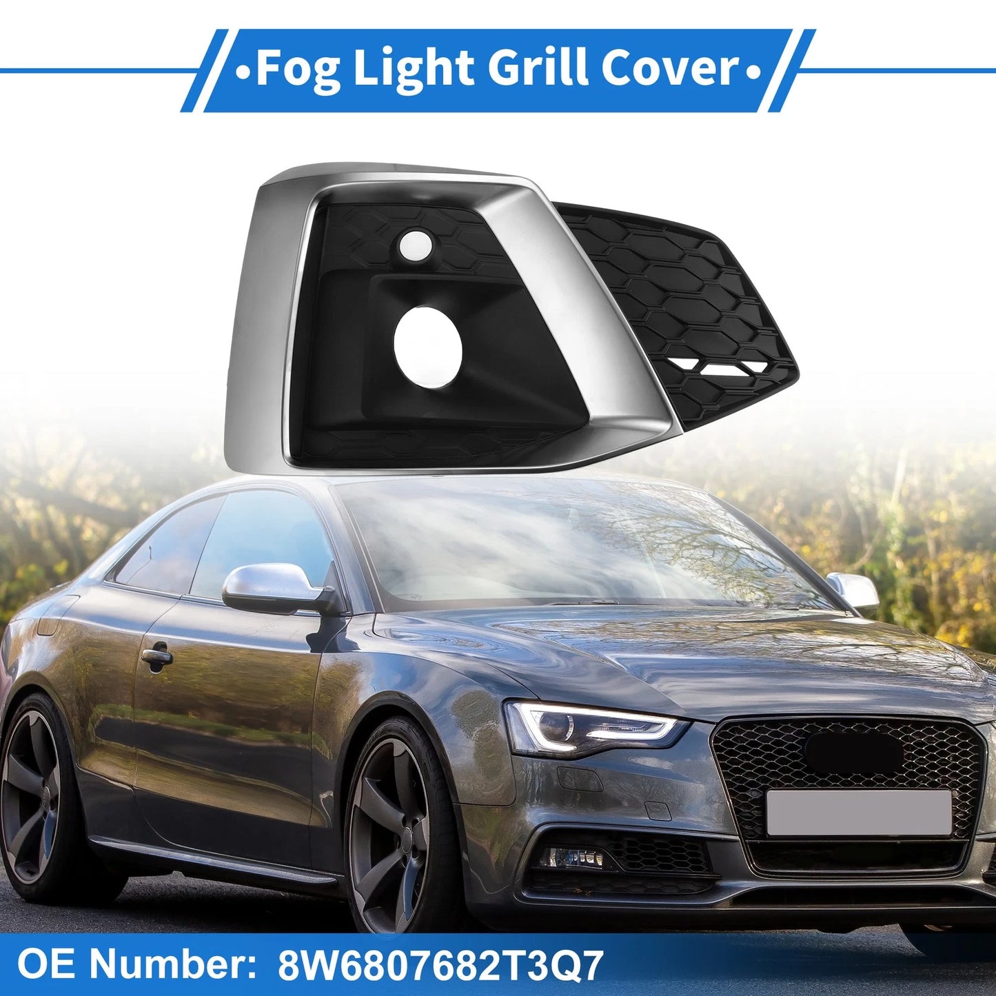 Front Right Fog Light Grill for Audi A5 (2021–2023) No. 8W6807682T3Q7 ABS