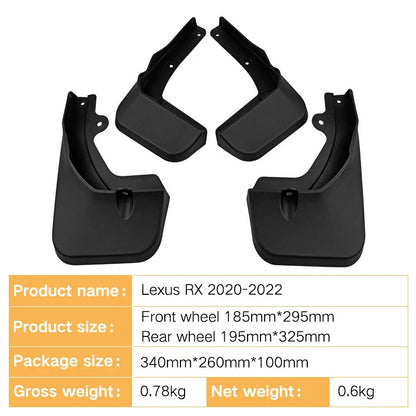 2x Front+Rear Mud Flaps Splash Guard Fenders for Lexus RX350 RX450h (2020–2022)