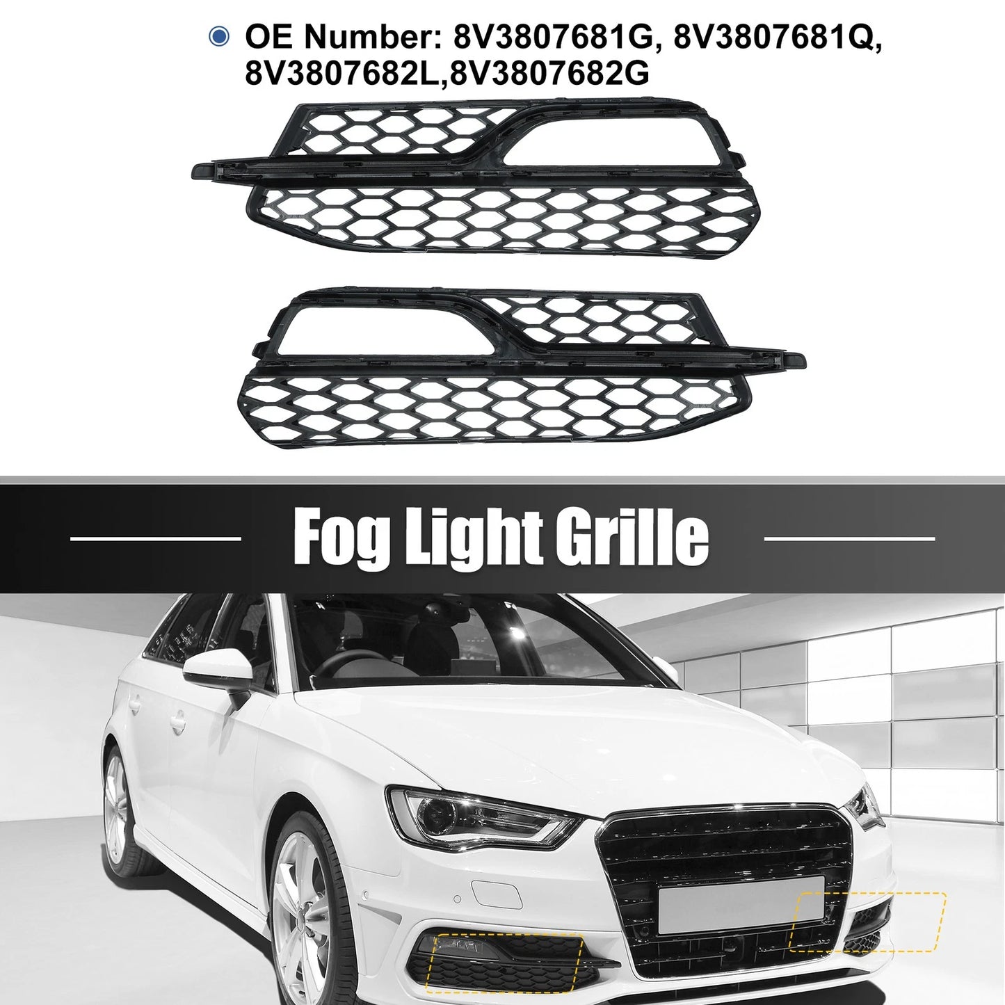 Pair Fog Light Grille Cover for Audi A3 S-Line (2014–2016)