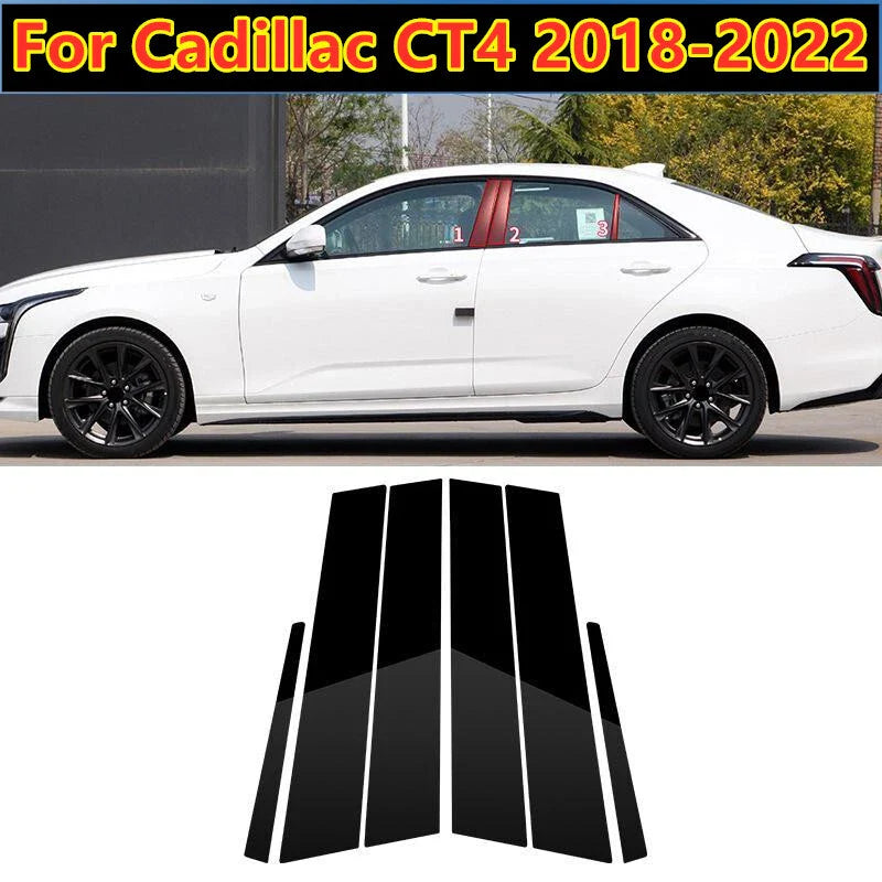 6x Glossy Black Door Trim B Pillar Posts Gloss Cover for Cadillac CT4 (2018–2022)