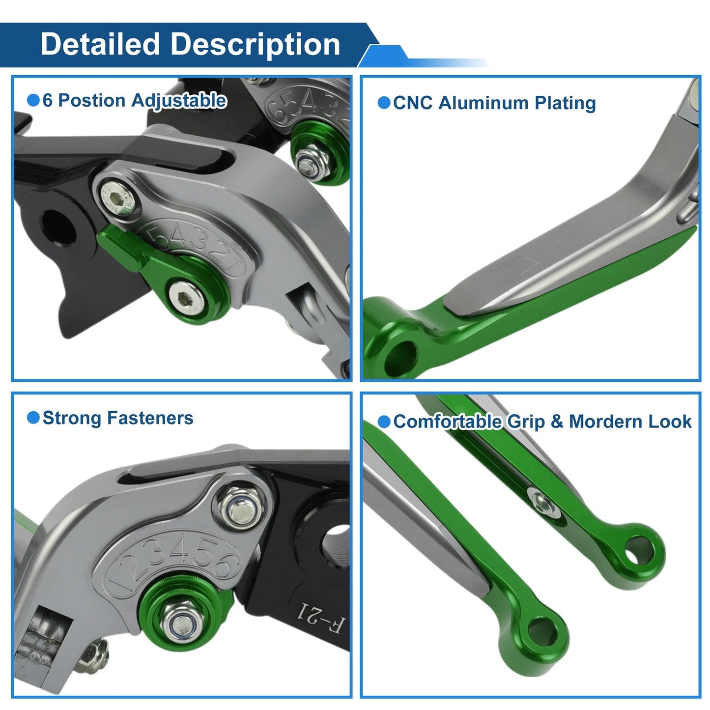 Short Long Brake Clutch Levers for Kawasaki Vulcan S 650 (2015–2023) Titanium Green