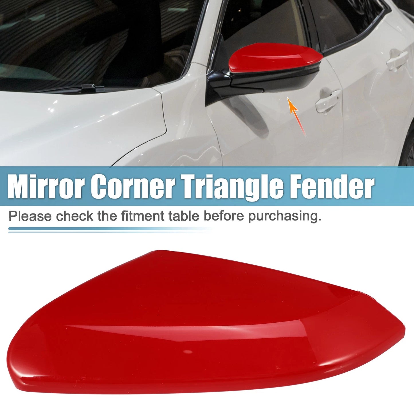 Left Side Mirror Corner Triangle Fender Cover Trim for Honda Civic (2016–2019) Red