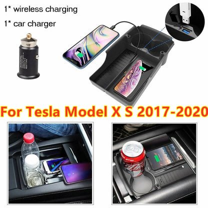 Center Console Organizer Storage Box Phone Wireless Charger for Tesla Model X