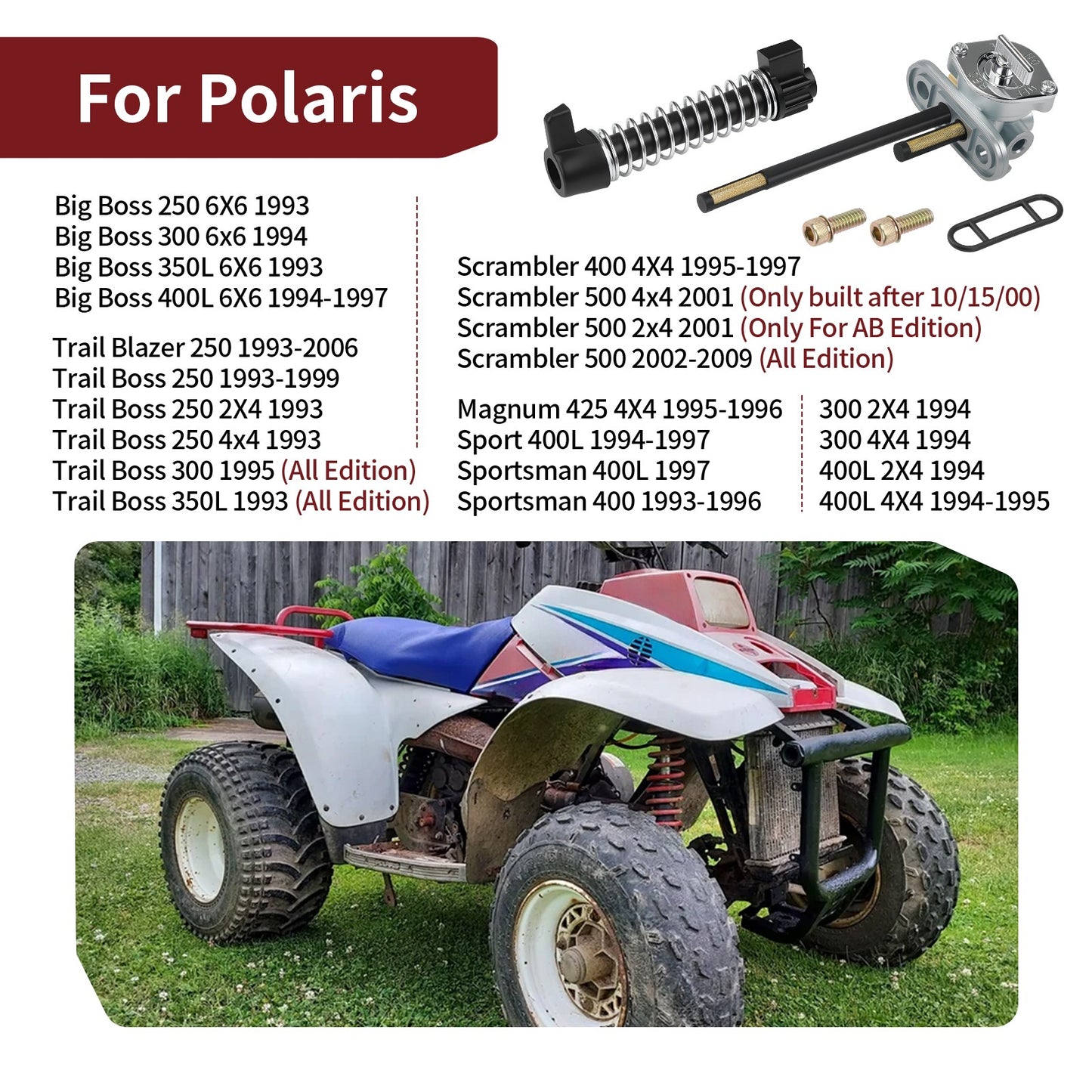Aluminum Fuel Valve Petcock for Polaris Trail Boss 250 300 350L (1990–2005)