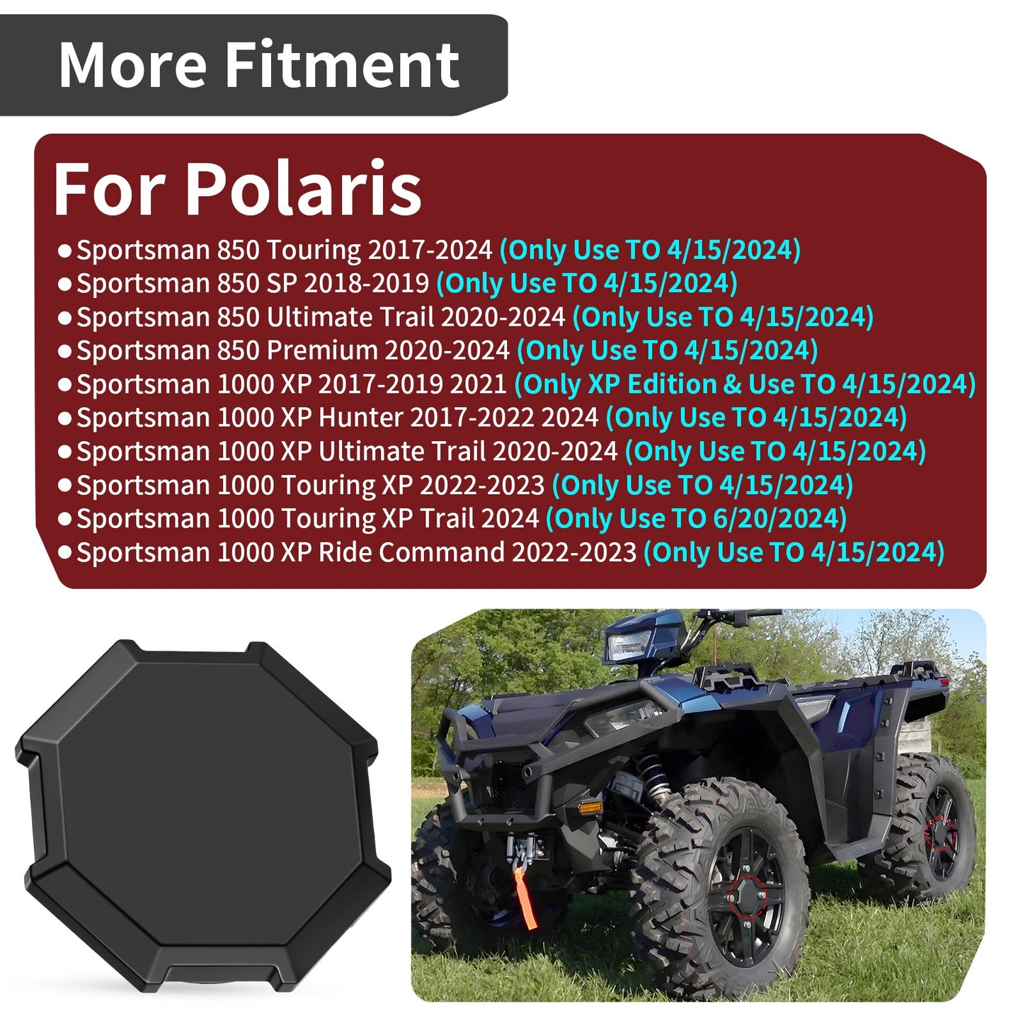 Center Hub Wheel Cap for Polaris Sportsman 850 1000 XP (2017–2024)
