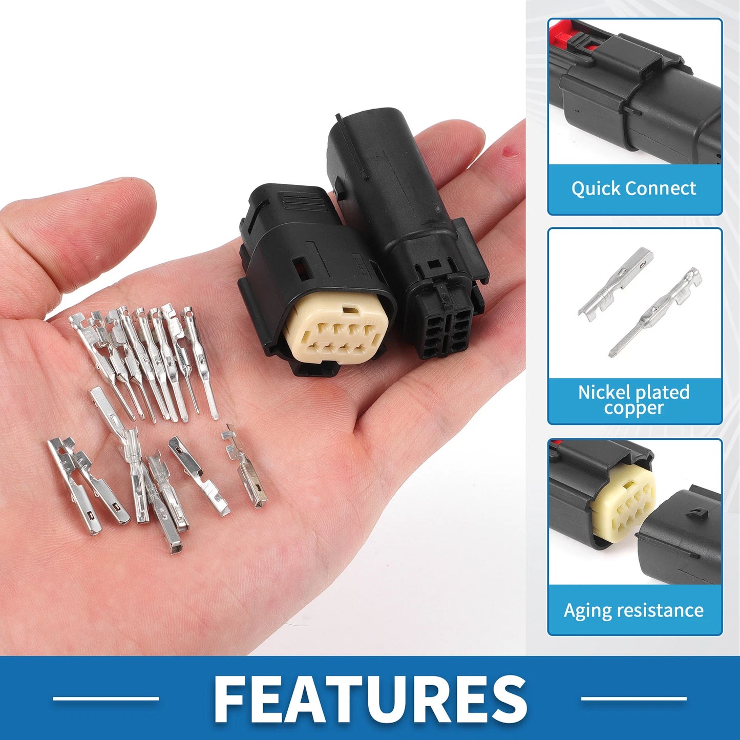 8 Pin Car Headlight Plugs for Buick Chevy (1 Set) Aluminum Alloy Black Beige