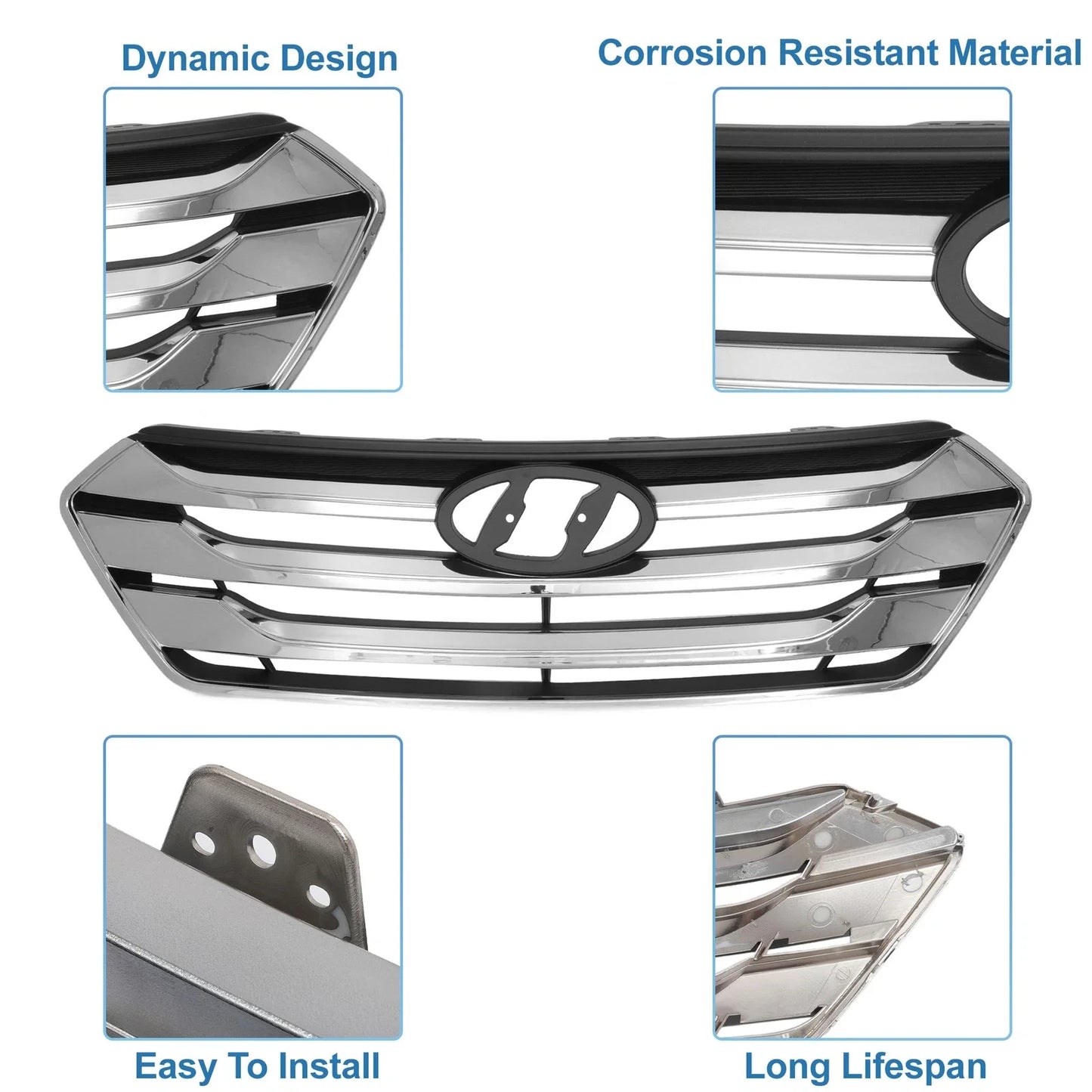 Front Hood Bumper Grille for Hyundai Santa FE (2013) - Black